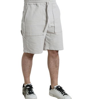 Dolce & Gabbana Beige Cotton Corduroy Logo Bermuda Shorts