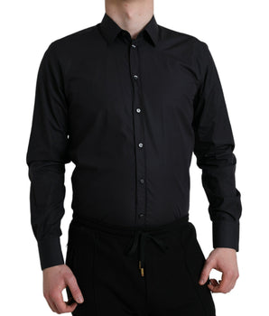 Dolce & Gabbana Navy Blue Cotton Collared Formal Dress Shirt