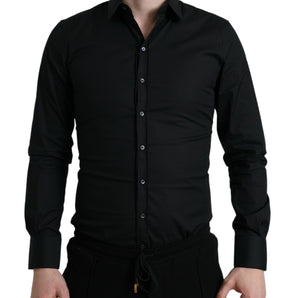 Dolce &amp; Gabbana Elegante camisa de vestir italiana slim fit negra