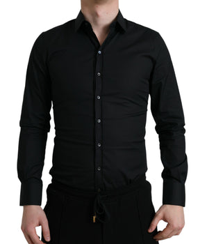 Dolce & Gabbana Black Cotton Stretch Slim Formal Dress Shirt