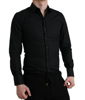 Dolce & Gabbana Black Cotton Stretch Slim Formal Dress Shirt