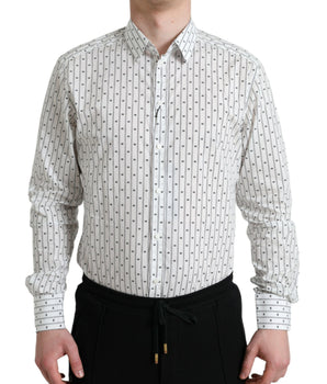 Dolce &amp; Gabbana White Patterned Men GOLD Formal Dress Shirt