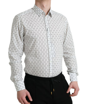 Dolce &amp; Gabbana White Patterned Men GOLD Formal Dress Shirt