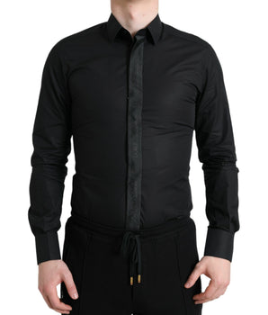 Dolce & Gabbana Black Cotton Logo Formal GOLD Dress Shirt