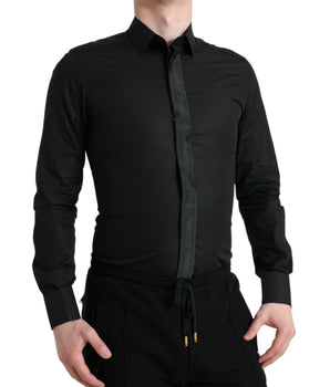 Dolce & Gabbana Black Cotton Logo Formal GOLD Dress Shirt