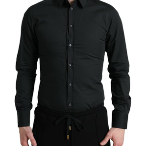 Dolce &amp; Gabbana Elegant Slim Black Silk Blend Dress Shirt