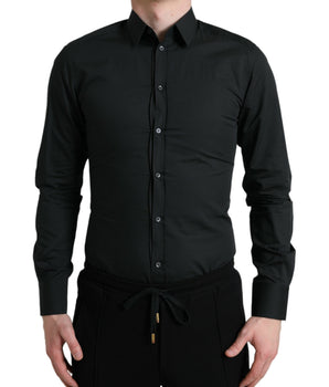 Dolce & Gabbana Black Cotton Silk Formal GOLD Dress Shirt