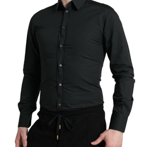 Dolce &amp; Gabbana Camisa de vestir elegante y delgada en mezcla de seda negra