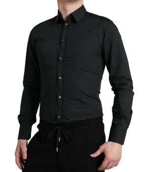 Dolce & Gabbana Black Cotton Silk Formal GOLD Dress Shirt