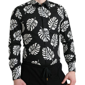 Dolce &amp; Gabbana Elegant Leaf Print Slim Fit Dress Shirt