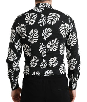 Dolce & Gabbana Black Leaf Cotton Men Formal GOLD Dress Shirt