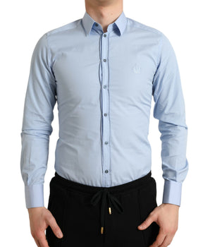 Dolce & Gabbana Sky Blue Cotton Men Formal GOLD Dress Shirt