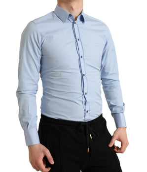 Dolce & Gabbana Sky Blue Cotton Men Formal GOLD Dress Shirt