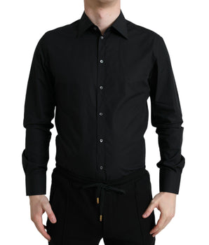 Dolce & Gabbana Black Cotton Men Formal GOLD Dress Shirt