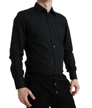 Dolce & Gabbana Black Cotton Men Formal GOLD Dress Shirt