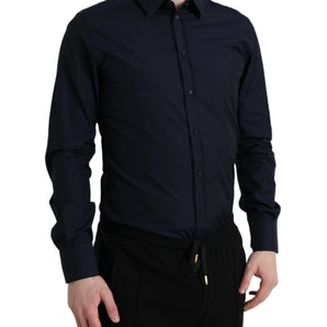 Dolce &amp; Gabbana Elegante camisa de vestir de jacquard azul marino