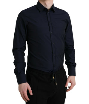 Dolce & Gabbana Navy Blue Slim Fit Formal GOLD Dress Shirt