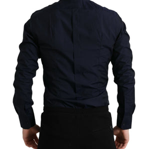 Dolce &amp; Gabbana Elegant Navy Jacquard Dress Shirt