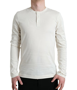 Dolce & Gabbana Off White Cotton Henley Pullover Sweater