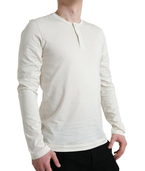 Dolce & Gabbana Off White Cotton Henley Pullover Sweater