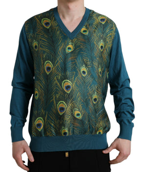 Dolce & Gabbana Green Peacock Feather Pullover Sweater
