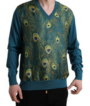 Dolce & Gabbana Green Peacock Feather Pullover Sweater