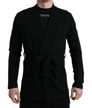 Dolce & Gabbana Black Cashmere Long Sleeves Belted Wrap Robe
