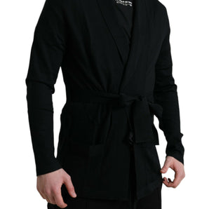 Dolce & Gabbana Elegant Black Cashmere Robe with Waist Belt