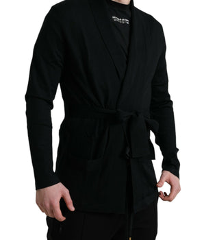 Dolce & Gabbana Black Cashmere Long Sleeves Belted Wrap Robe