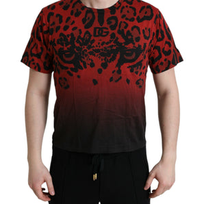 Dolce &amp; Gabbana Camiseta roja con cuello redondo y estampado de leopardo