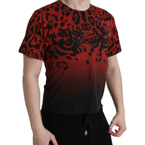 Dolce &amp; Gabbana Camiseta roja con cuello redondo y estampado de leopardo