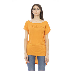 Camiseta naranja elegante con logo de diamantes de imitación de Just Cavalli