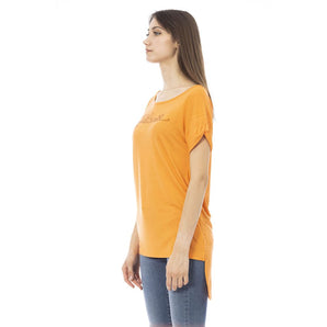 Camiseta naranja elegante con logo de diamantes de imitación de Just Cavalli