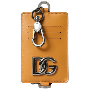 Dolce &amp; Gabbana Orange Calf Leather Credit Card Holder Clip On Wallet