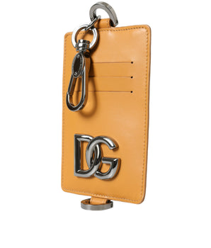 Dolce &amp; Gabbana Orange Calf Leather Credit Card Holder Clip On Wallet