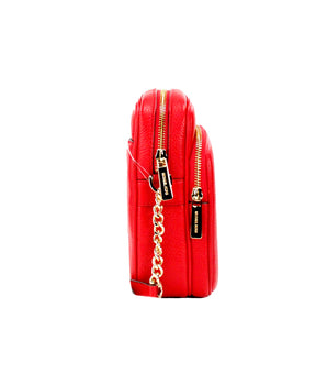 Michael Kors Jet Set Bright Red Pebbled Leather North South Chain Crossbody Bag