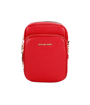 Michael Kors Jet Set Bright Red Pebbled Leather North South Chain Crossbody Bag