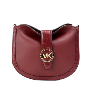 Michael Kors Gabby Small Dark Cherry Leather Foldover Hobo Crossbody Bag