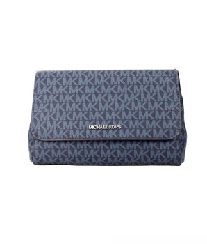 Michael Kors Jet Set Medium Navy Blue PVC Convertible Pouchette Crossbody Bag