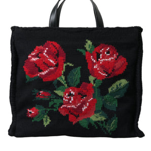 Dolce &amp; Gabbana Bolso tote negro floral bordado elegante