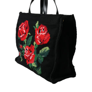 Dolce &amp; Gabbana Bolso tote negro floral bordado elegante