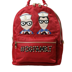 Dolce &amp; Gabbana Mochila roja adornada con detalles dorados