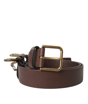 Dolce & Gabbana Brown Calf Leather Gold Metal Buckle Belt