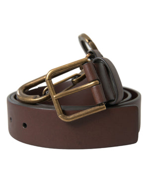 Dolce & Gabbana Brown Calf Leather Gold Metal Buckle Belt