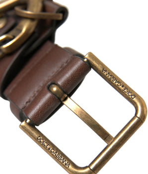 Dolce & Gabbana Brown Calf Leather Gold Metal Buckle Belt