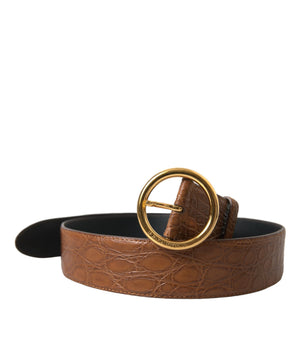Dolce & Gabbana Brown Exotic Leather Round Buckle Belt