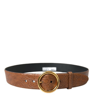 Dolce & Gabbana Brown Exotic Leather Round Buckle Belt