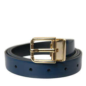 Dolce & Gabbana Elegant Blue Leather Belt with Metal Buckle