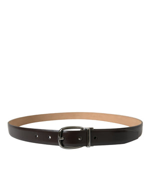 Dolce & Gabbana Dark Brown Leather Silver Metal Buckle Belt