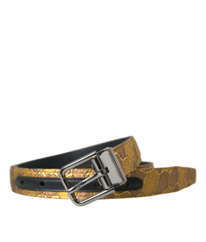 Dolce & Gabbana Gold Leather Jacquard Silver Metal Buckle Belt